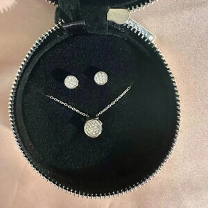 WHBM Silver & Rhinestone Earrings & Necklace Set With Gift Box